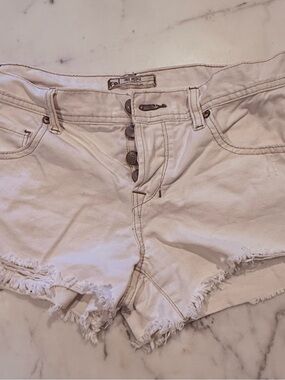 Free People Off-White Frayed Hem Denim Shorts